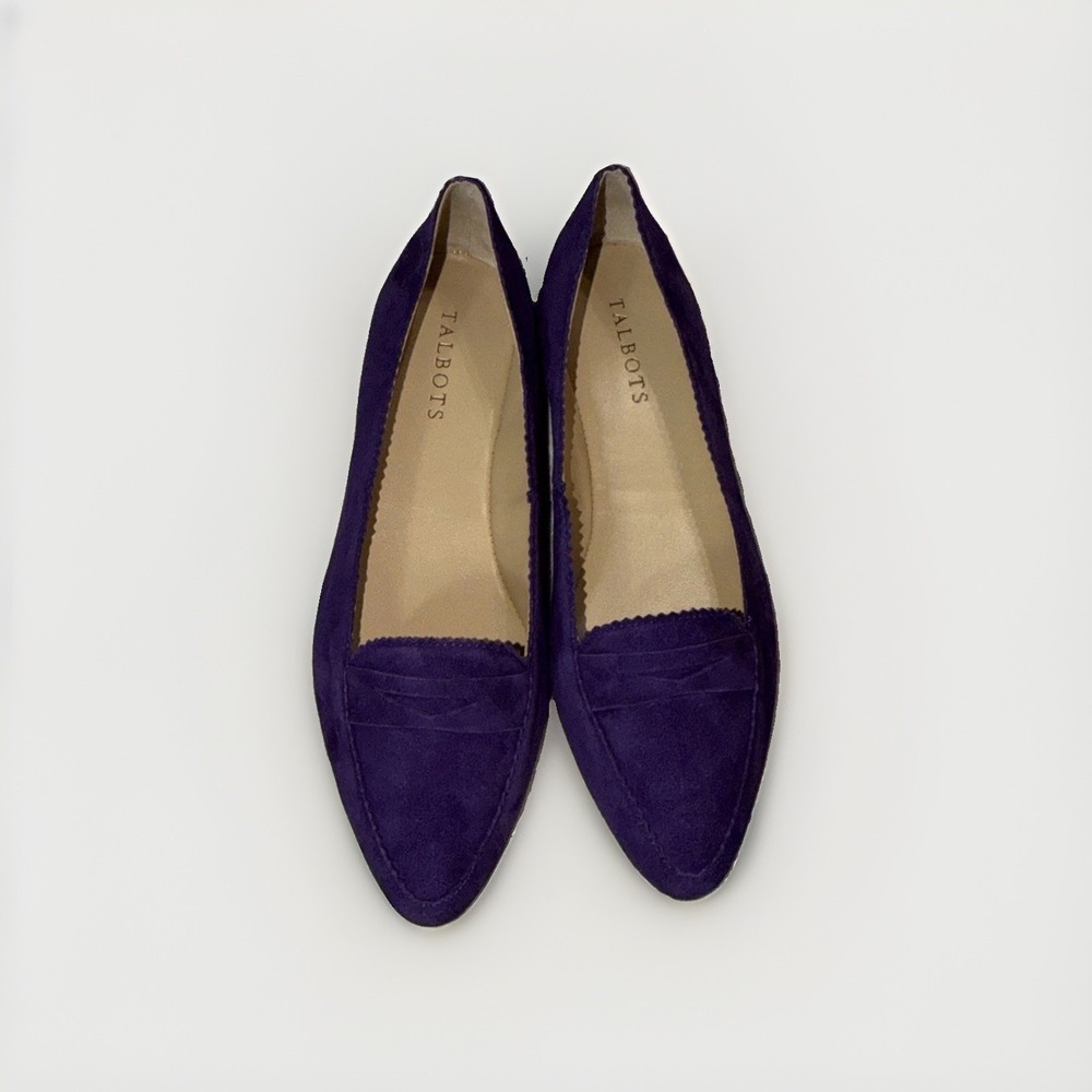 Talbots Francesca Purple Suede Leather Loafers Driving Flats Size 8W